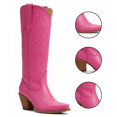 Tuhoomall Western Style Floral Embroidered Ankle Boots with Chunky Heel for Fashionable Casual Wear, Party and Ballroom, Zipper Closure, PU Upper