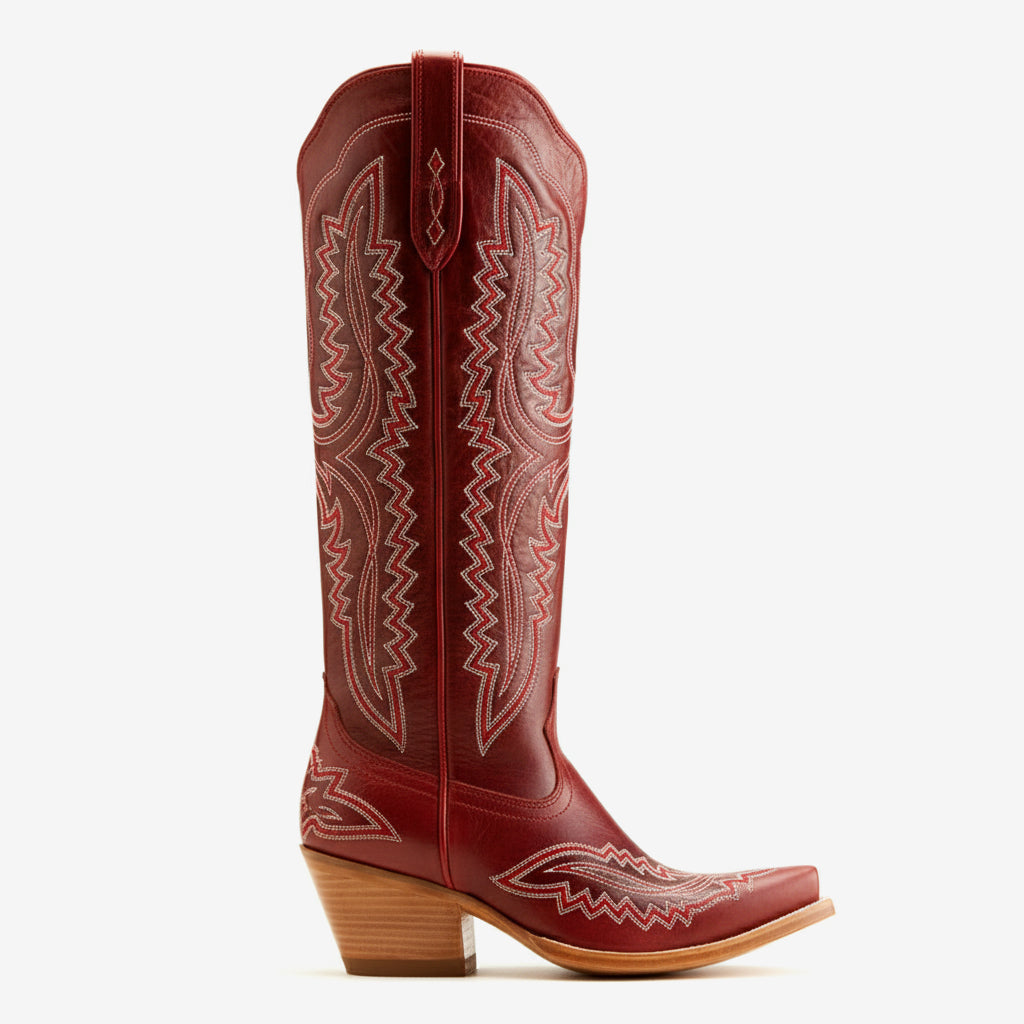 Tuhoomall Western Over-the-Knee Boots for Women, Floral Embroidered Chunky Heel, Comfortable Slip-On, Stylish for Travel and Outdoor Fashion