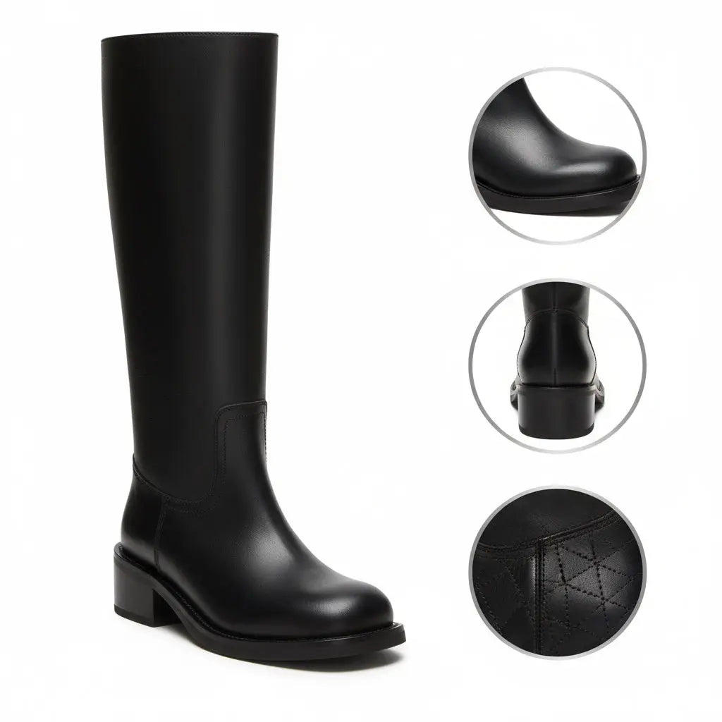 Tuhoomall Fashion Casual Boots for Women, Mid-Calf Length, Solid Color, Round Toe, Chunky Heel, Slip-On, Ideal for Work and Leisure, 5.4cm Block Heels Tuhoomall