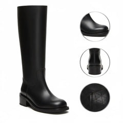 Tuhoomall Fashion Casual Boots for Women, Mid-Calf Length, Solid Color, Round Toe, Chunky Heel, Slip-On, Ideal for Work and Leisure, 5.4cm Block Heels Tuhoomall