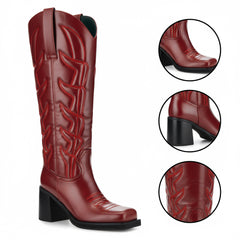 Tuhoomall Fashion Ankle Boots for Women, Floral Embroidery, High Chunky Heels, Casual Chic for All Seasons