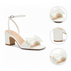 Tuhoomall Comfortable Summer Sandals for Parties and Office with Buckle Closure and Pleated Design, Casual Travel and Classic Style, 6cm Mid-Heel