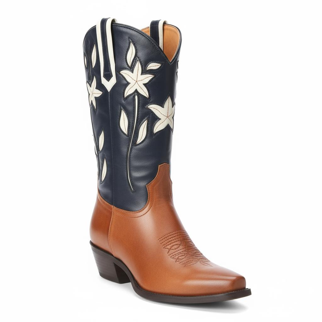 Tuhoomall Western Style Comfortable Ankle Boots with Embroidery for Casual Daily Wear, 4.5 cm Chunky Heel, All-Season Women’s Footwear