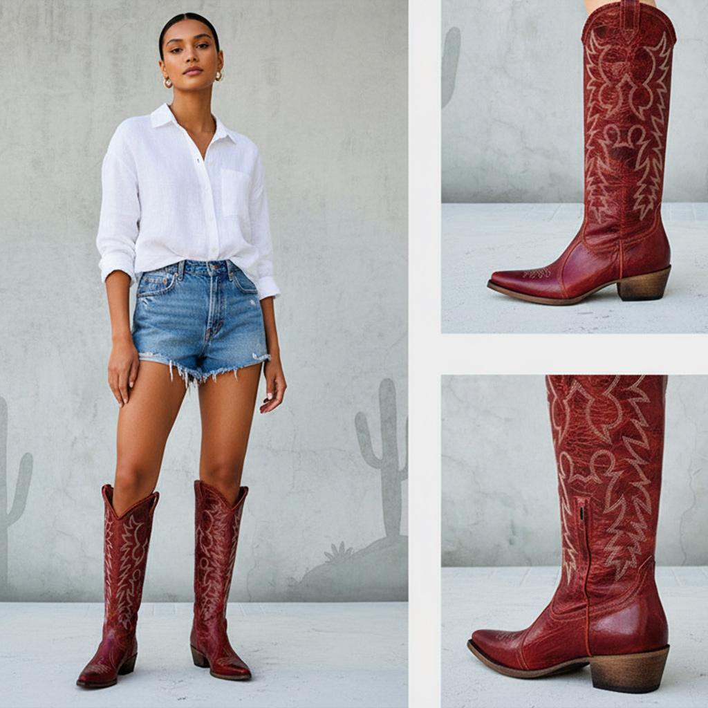 Tuhoomall Western Style Ankle Boots with Snip Toe, 1.75 in Heel, Casual Fashion, Embroidered Details, Perfect for All Seasons Tuhoomall