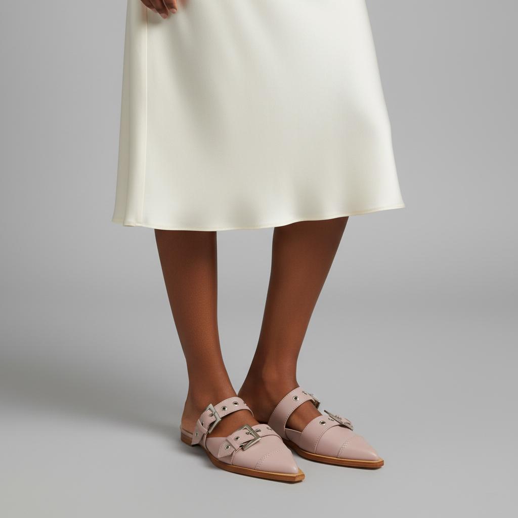 Tuhoomall Comfortable Pointed-Toe Mule Sandals for Summer Travel | Adjustable Metal Button Design | Casual Street Style Tuhoomall