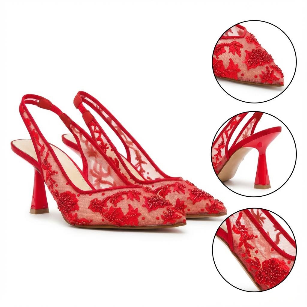 Tuhoomall Stylish Floral High Heels with Beaded Embellishment for Parties, Dancing, and Office Wear Tuhoomall
