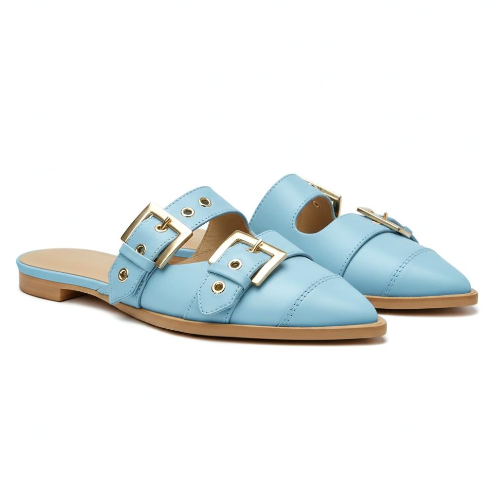 Tuhoomall Comfortable Pointed-Toe Mule Sandals for Summer Travel | Adjustable Metal Button Design | Casual Street Style Tuhoomall