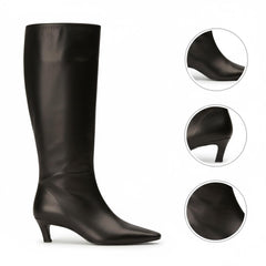 Tuhoomall Stylish Comfortable Knee-High Boots for Women, Pointed Toe, Chic Cat Heel, All-Season Rubber Sole, Effortless Slip-On Design
