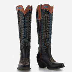Tuhoomall Western Cowgirl Mid Calf Boots With Embroidery Slip-On Design, Chunky Heel For Fashion Casual Style, Snip-Toe, Perfect For All Seasons
