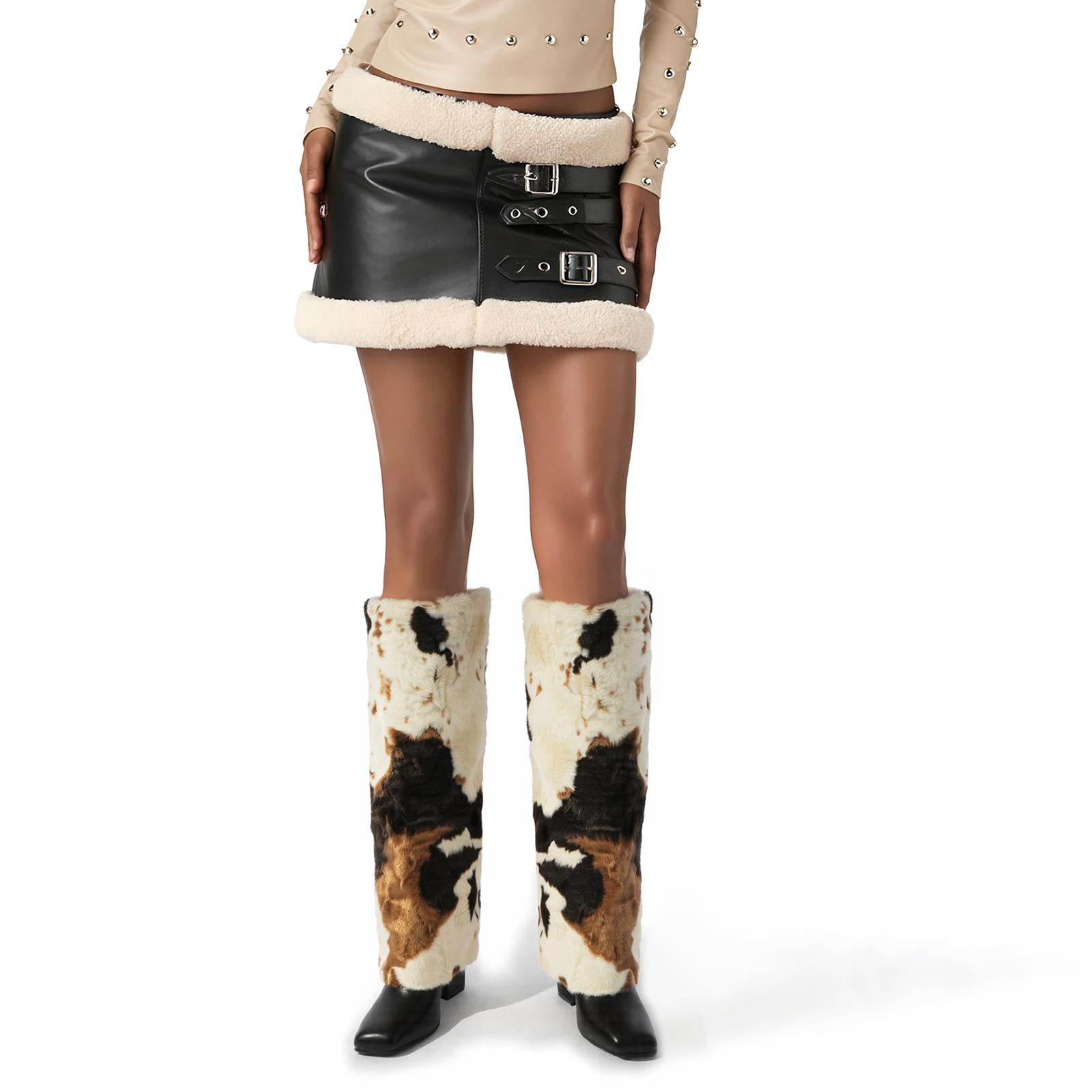 Tuhoomall Knee-High Western Boots for Parties and Special Occasions with Colorful Buckles and Jewel Hardware, Chunky Heel, Stylish Design