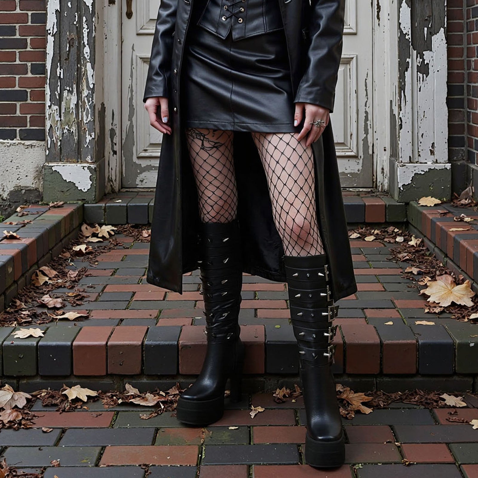 Tuhoomall Knee High Gladiator Style Thick Sole Party Boots with Adjustable Buckle and Studded Zipper for Fashionable Casual Events