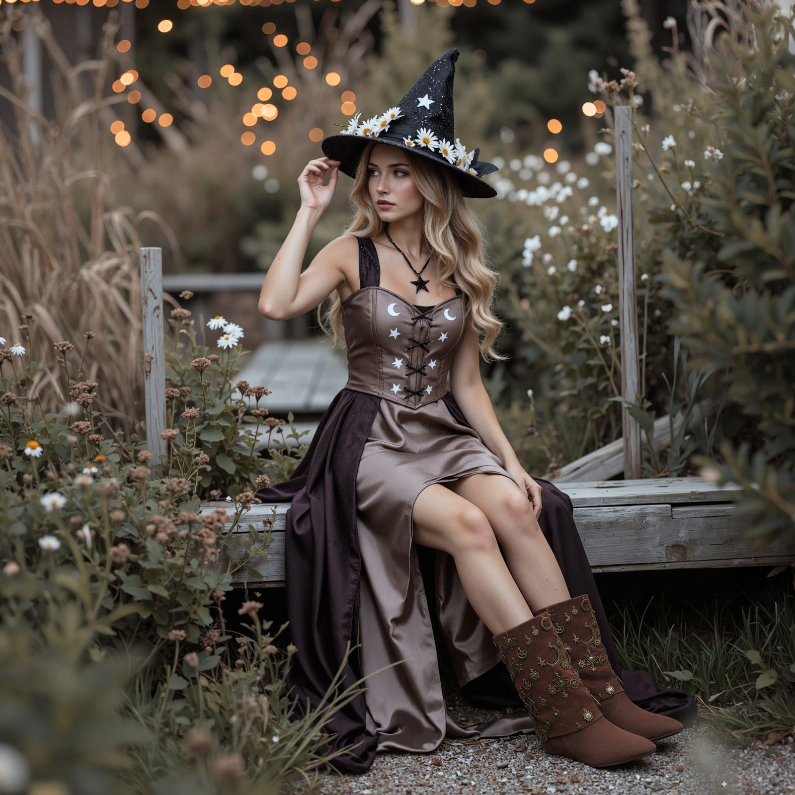 Tuhoomall Western Style Chunky Heeled Ankle Boots with Vintage Metallic Accents for Parties and Events