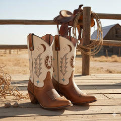 Tuhoomall Western Cowboy Boots for Women - Floral Embroidery, Chunky Heels, Stylish Casual Wear, All-Season Comfort