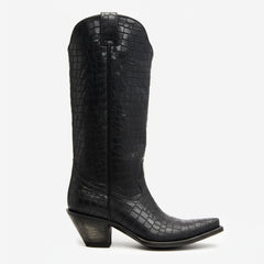 Tuhoomall Western Style Women's Boots, Fashionable Casual Mid-Calf Cowboy Boots, Solid Color with Stone Pattern, Comfortable Chunky Heel for All Seasons