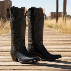 Tuhoomall Western Style Snake Print Mid-Calf Boots for Women - Slip-On Chunky Heels for Casual and Work Wear