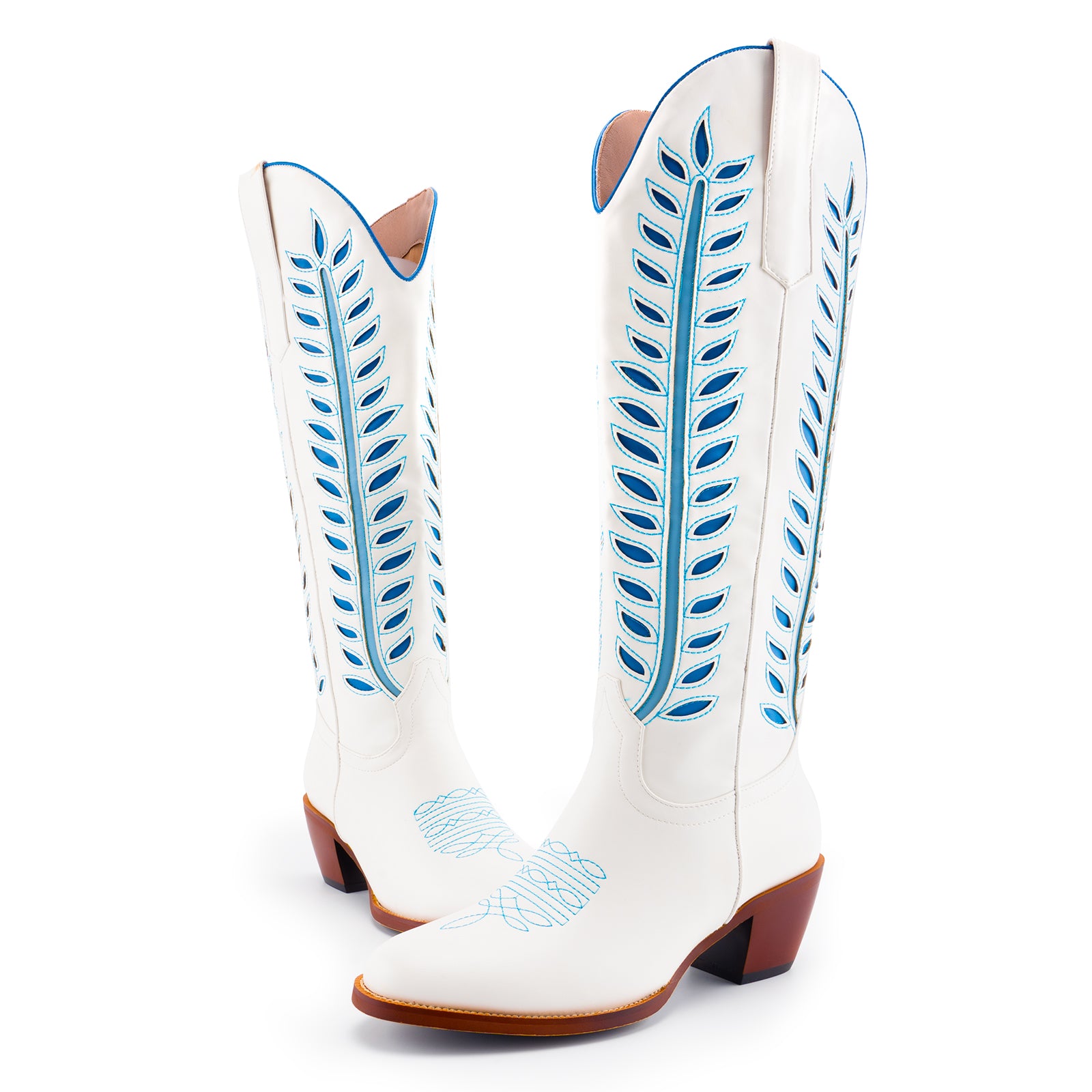 Tuhoomall Western Mid Calf Boots for Women, Embroidered Vegan Leather, Casual Chunky Heel, Spring Autumn Winter Fashion