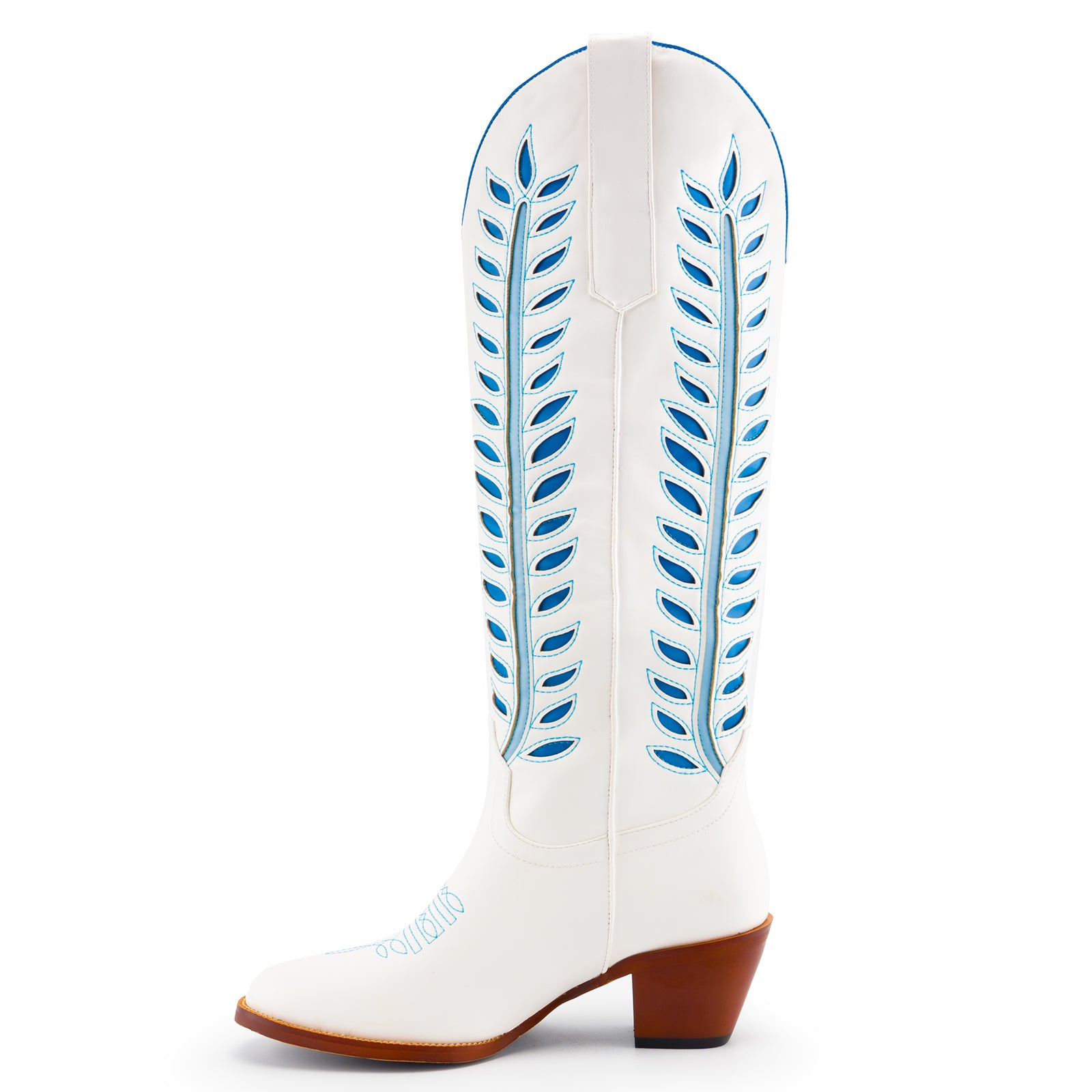 Tuhoomall Western Mid Calf Boots for Women, Embroidered Vegan Leather, Casual Chunky Heel, Spring Autumn Winter Fashion