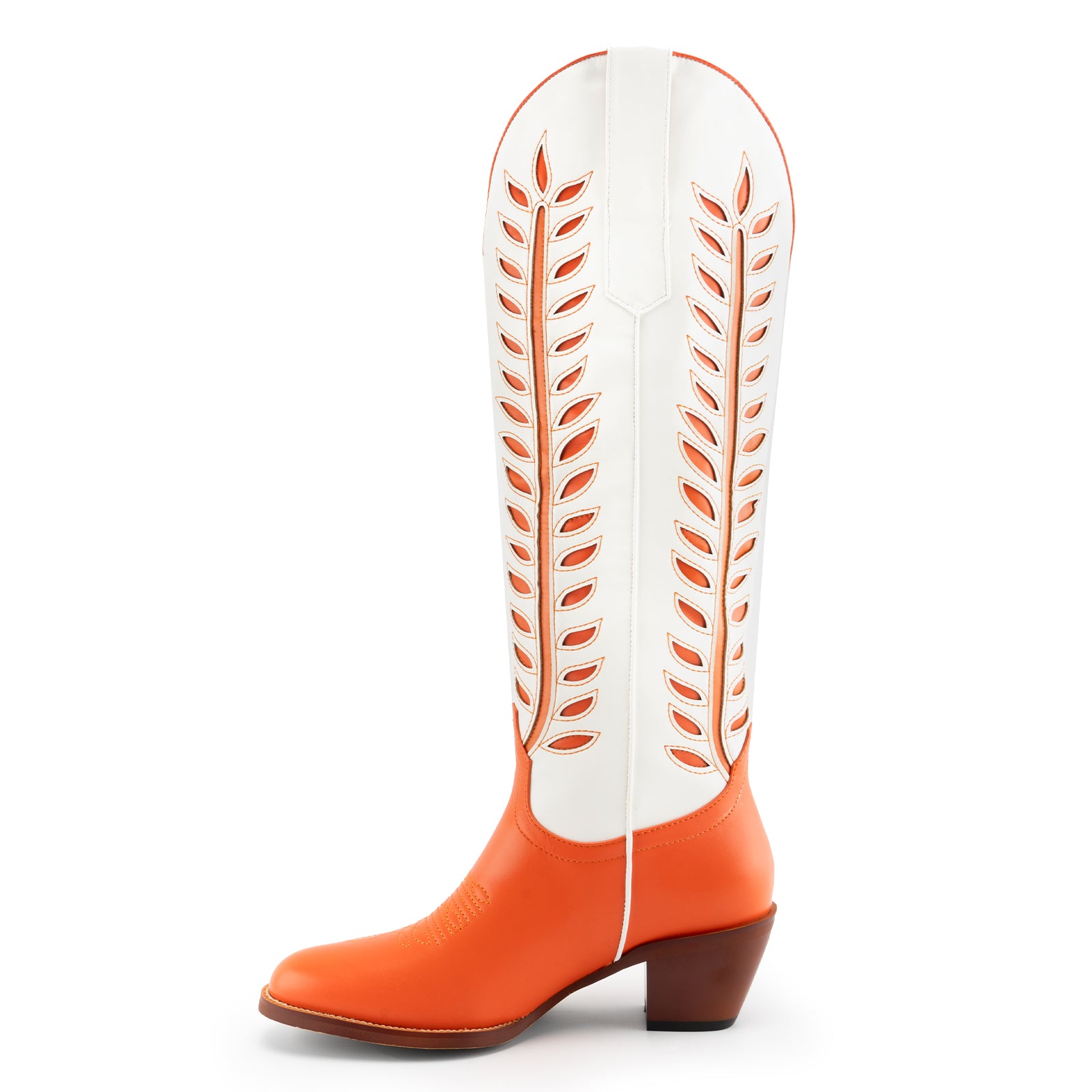Tuhoomall Western Mid Calf Boots for Women, Embroidered Vegan Leather, Casual Chunky Heel, Spring Autumn Winter Fashion