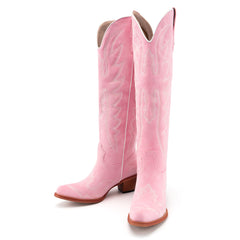 Tuhoomall Western Mid-Calf Boots With Wing Embroidery - Stylish Casual Footwear For Parties - Faux Suede, Low Chunky Heel, Perfect For All Seasons