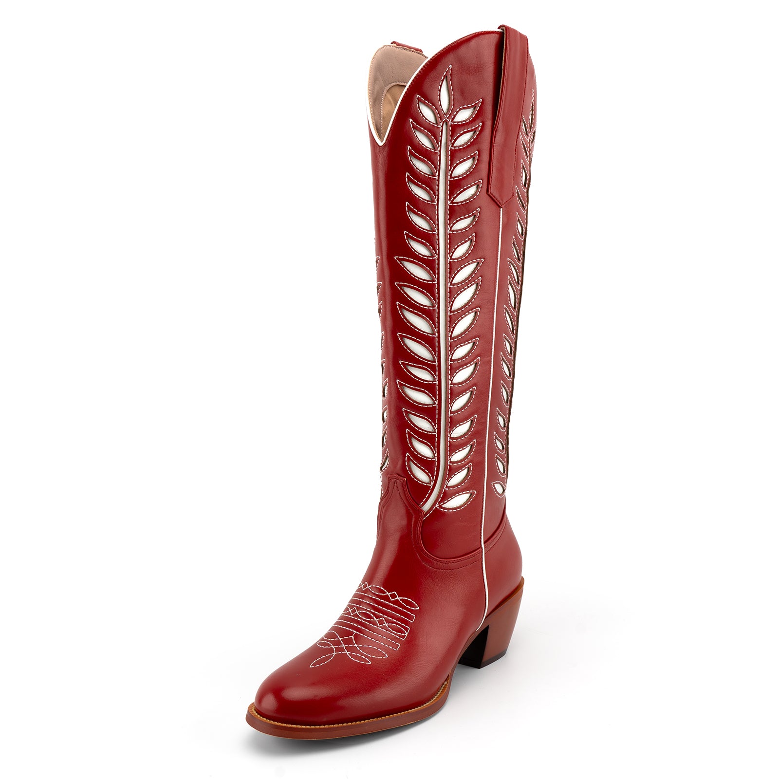 Tuhoomall Western Mid Calf Boots for Women, Embroidered Vegan Leather, Casual Chunky Heel, Spring Autumn Winter Fashion