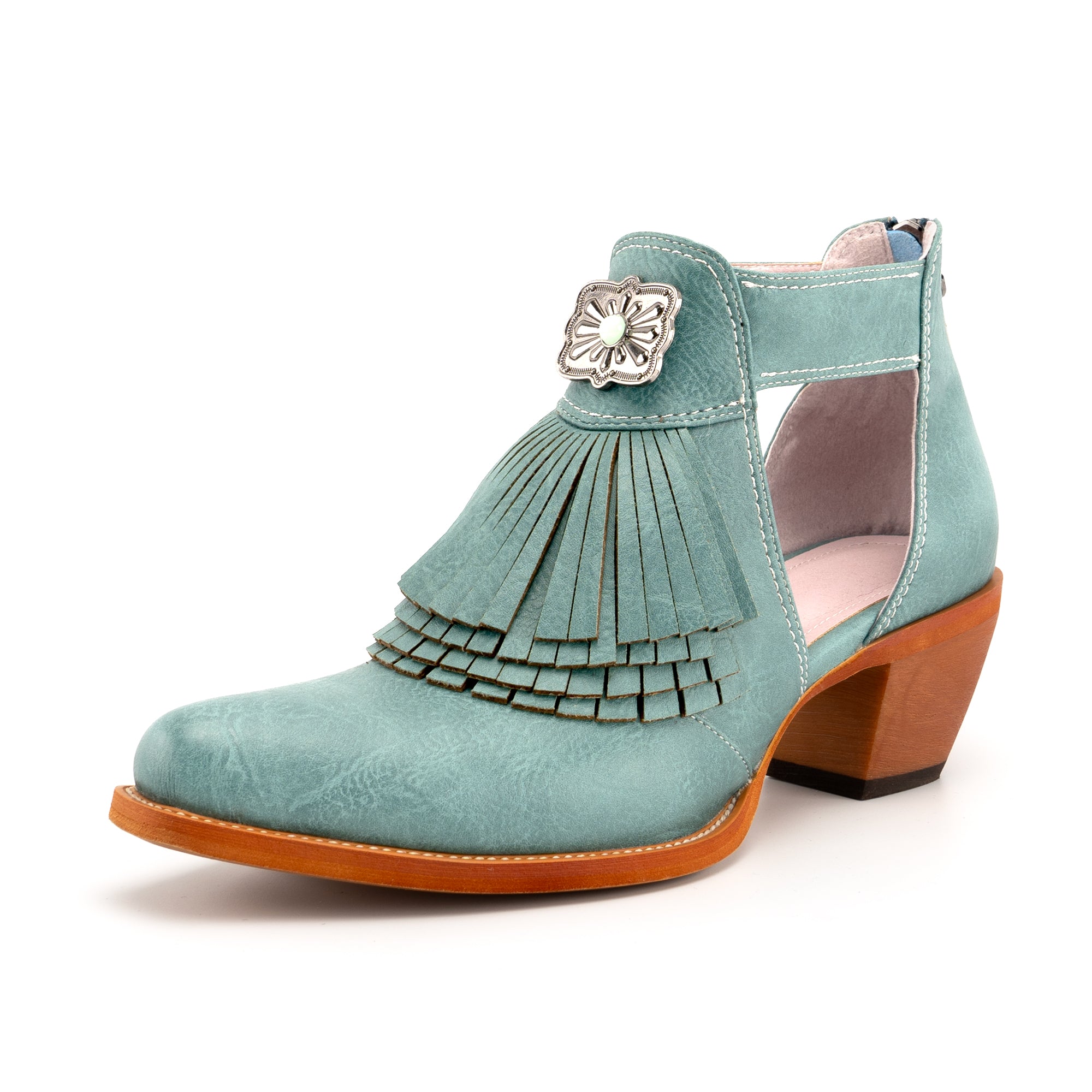 Tuhoomall Western Ankle Boots for Women with Chunky Heel, Snip-Toe, Fringe Design, Outdoor and Dance Ready, Faux Suede