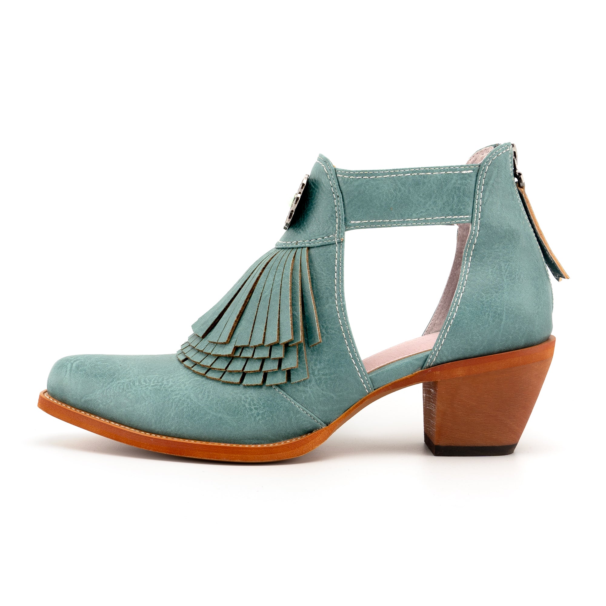 Tuhoomall Western Ankle Boots for Women with Chunky Heel, Snip-Toe, Fringe Design, Outdoor and Dance Ready, Faux Suede