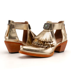 Tuhoomall Western Ankle Boots for Women with Chunky Heel, Snip-Toe, Fringe Design, Outdoor and Dance Ready, Faux Suede