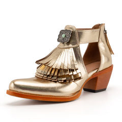 Tuhoomall Western Ankle Boots for Women with Chunky Heel, Snip-Toe, Fringe Design, Outdoor and Dance Ready, Faux Suede