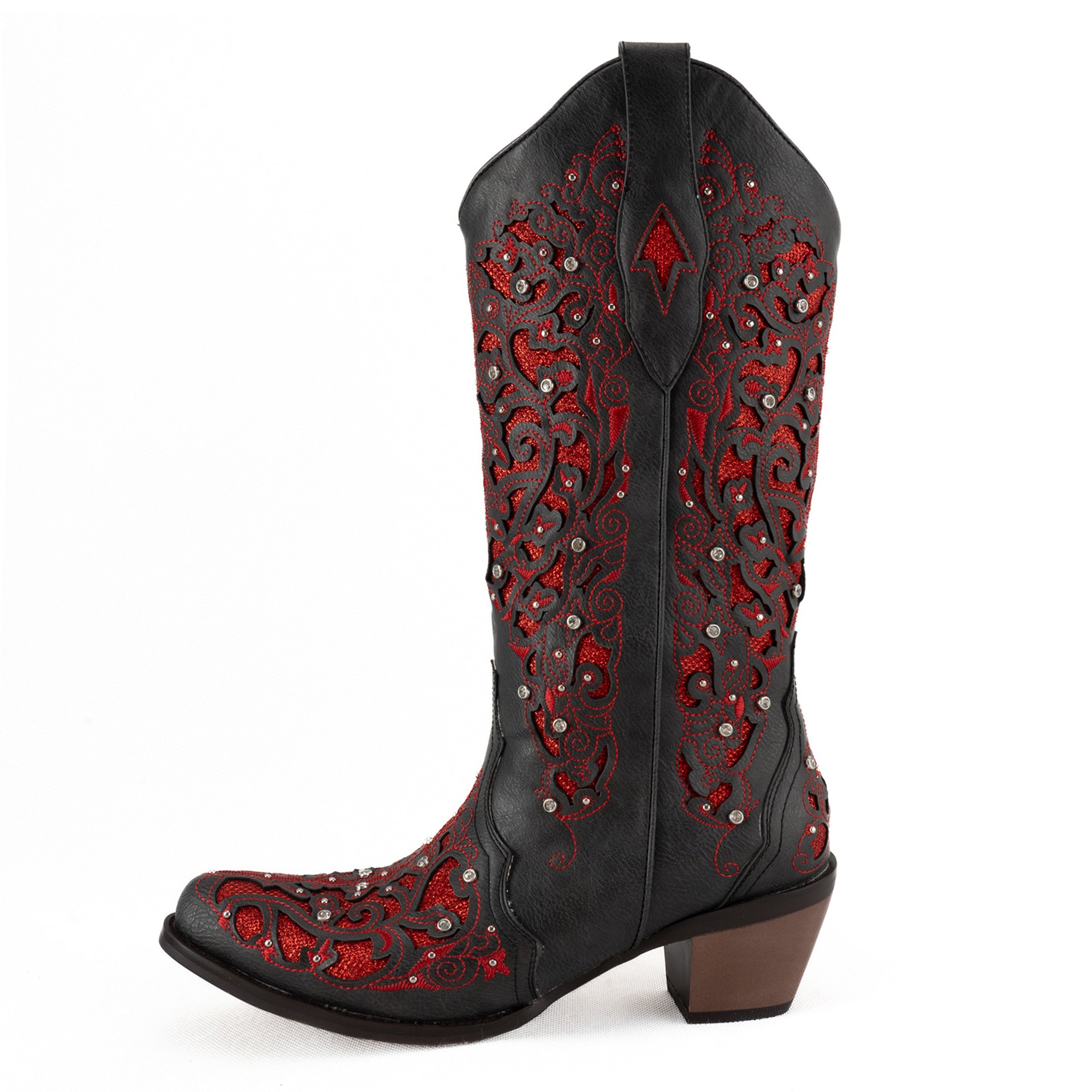Tuhoomall Cowboy Boots for Women Western Square Toe Mid Calf White Cowgirl Boots Rhinestone Chunky Wedding