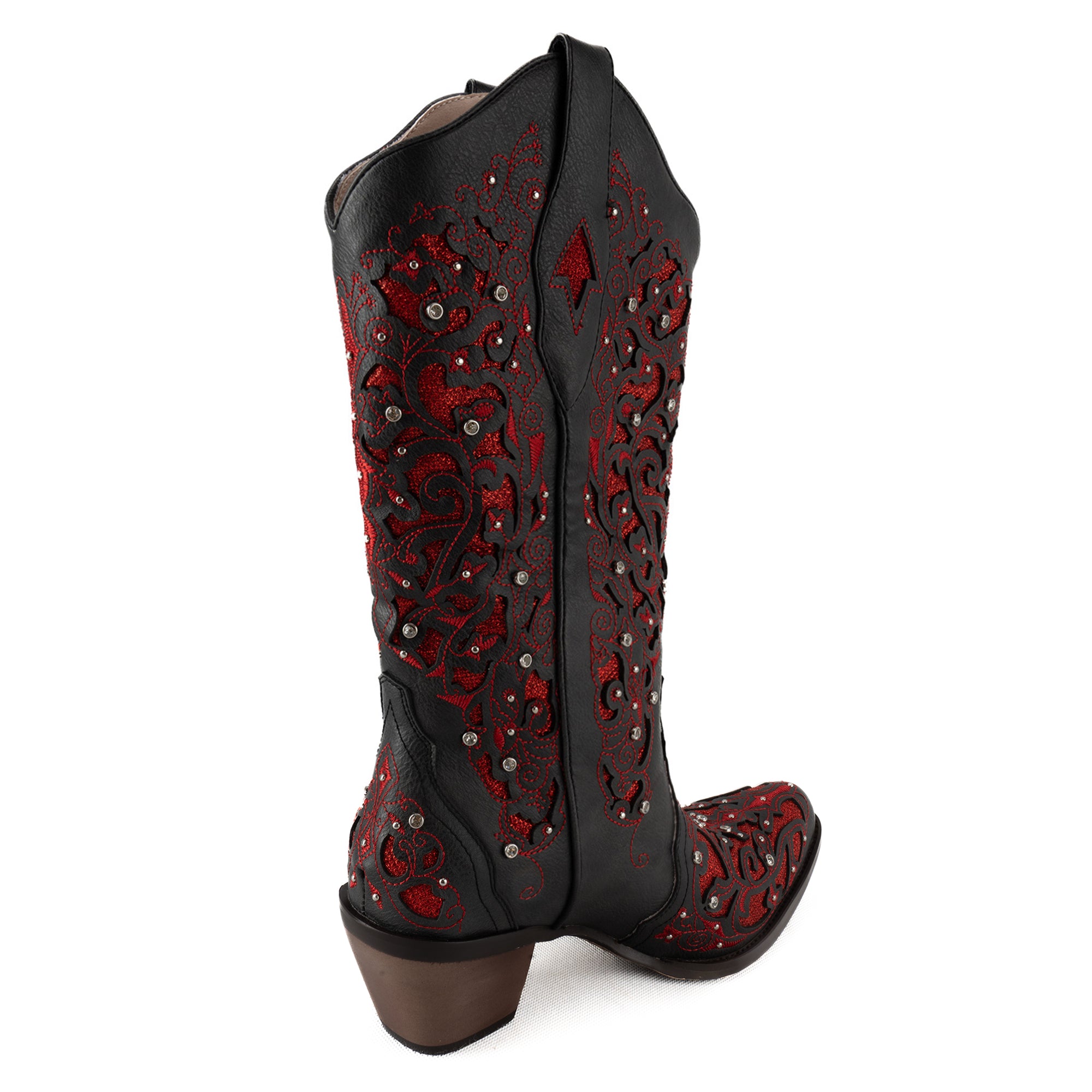 Tuhoomall Cowboy Boots for Women Western Square Toe Mid Calf White Cowgirl Boots Rhinestone Chunky Wedding