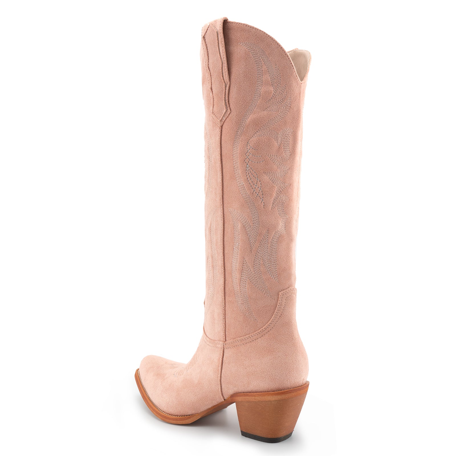 Tuhoomall Western Embroidered Pointed Toe Chunky Heel Slip-On Mid Calf Boots for Women, Retro Casual Style, Perfect for Weddings and Everyday Wear