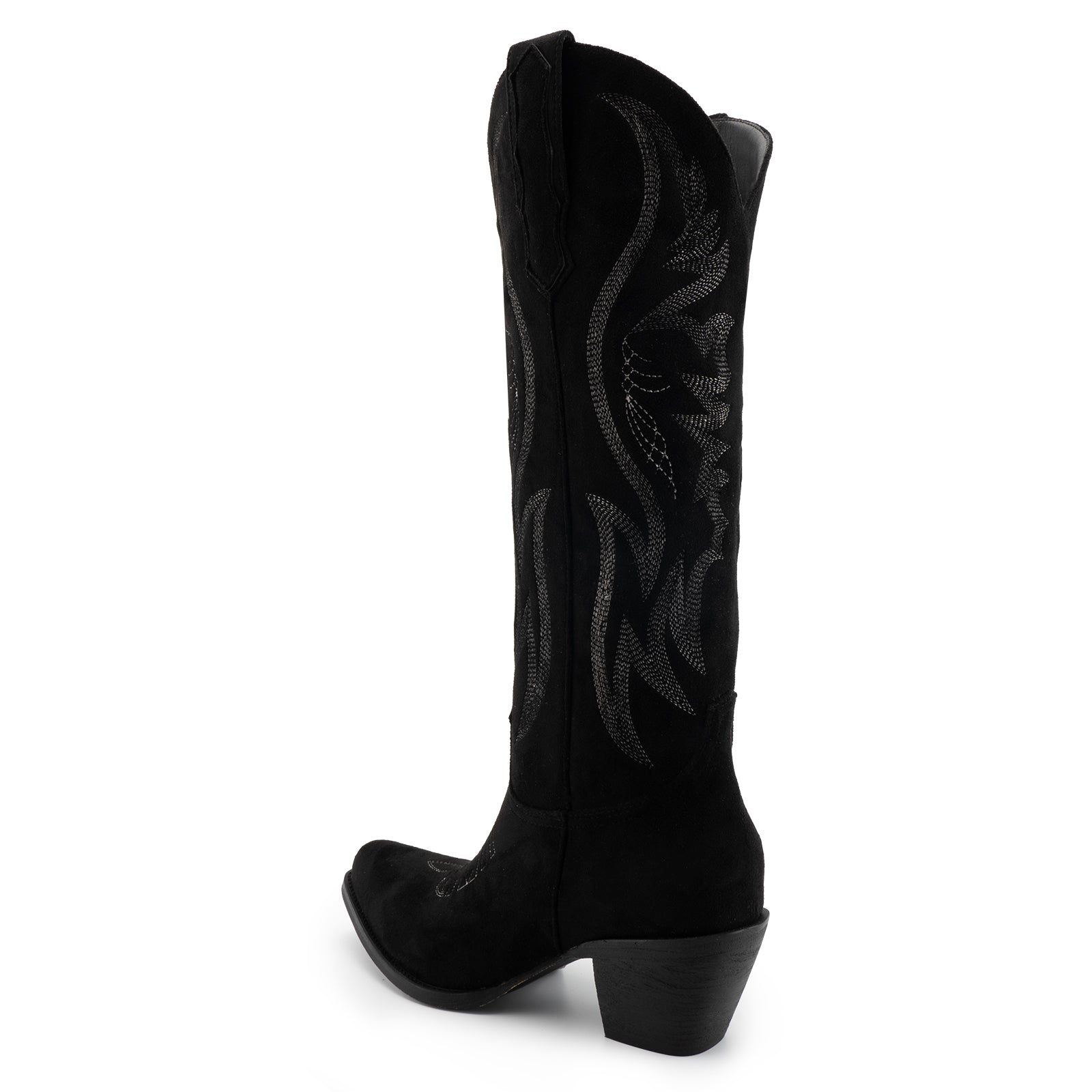 Tuhoomall Western Embroidered Pointed Toe Chunky Heel Slip-On Mid Calf Boots for Women, Retro Casual Style, Perfect for Weddings and Everyday Wear