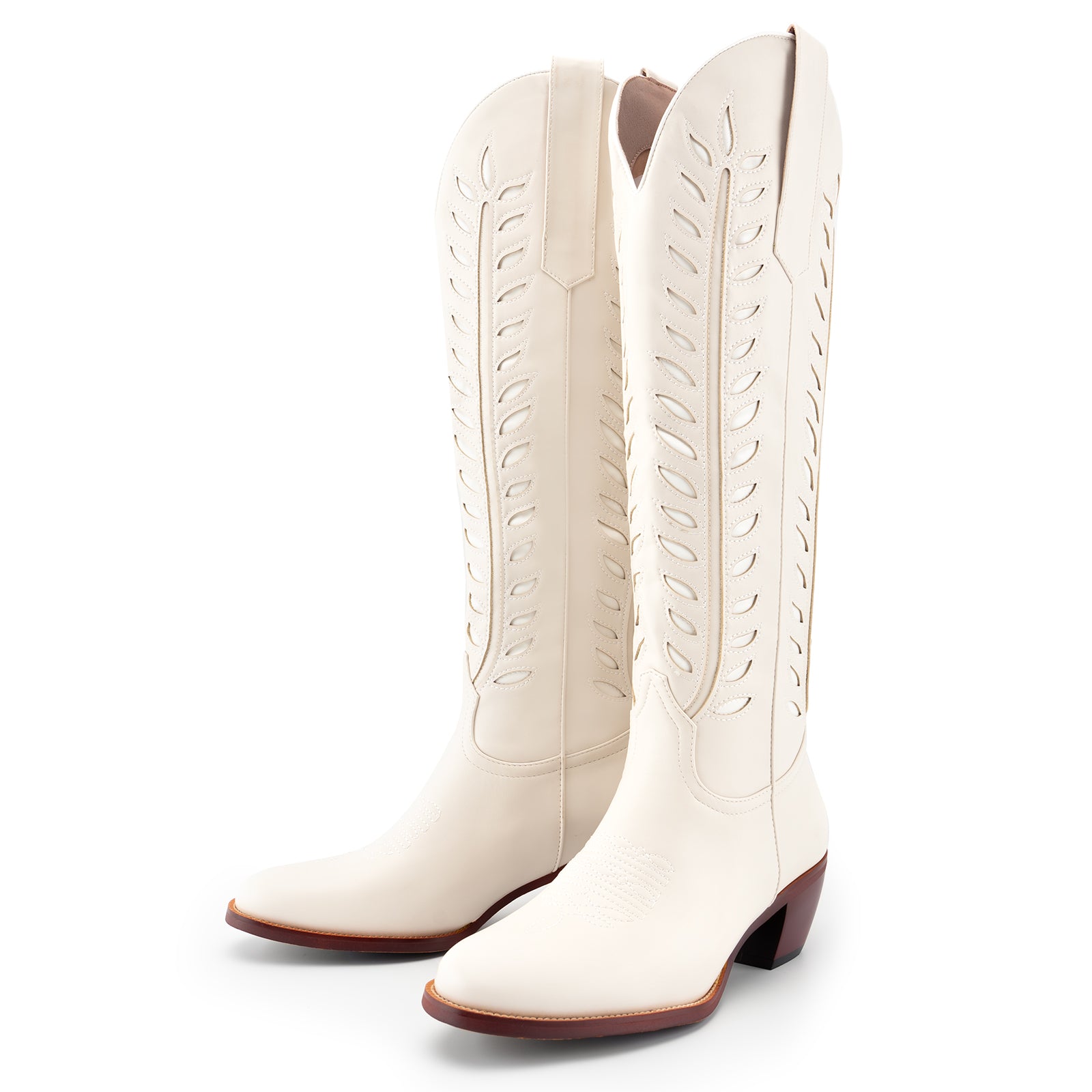 Tuhoomall Western Mid Calf Boots for Women, Embroidered Vegan Leather, Casual Chunky Heel, Spring Autumn Winter Fashion