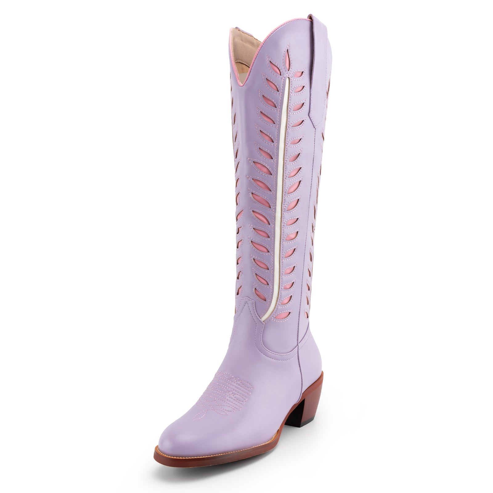 Tuhoomall Western Mid Calf Boots for Women, Embroidered Vegan Leather, Casual Chunky Heel, Spring Autumn Winter Fashion