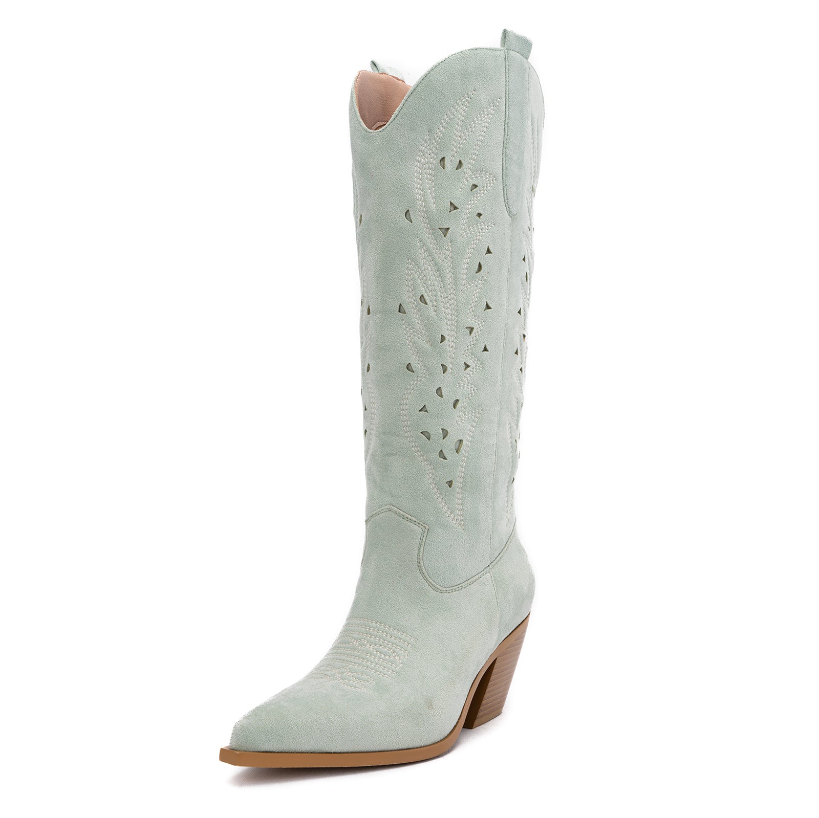 Tuhoomall Western Knee-High Boots For Women With Embroidery And Zipper, Chunky Heel For Travel, Outdoor, Fashion Casual, Party And Dance