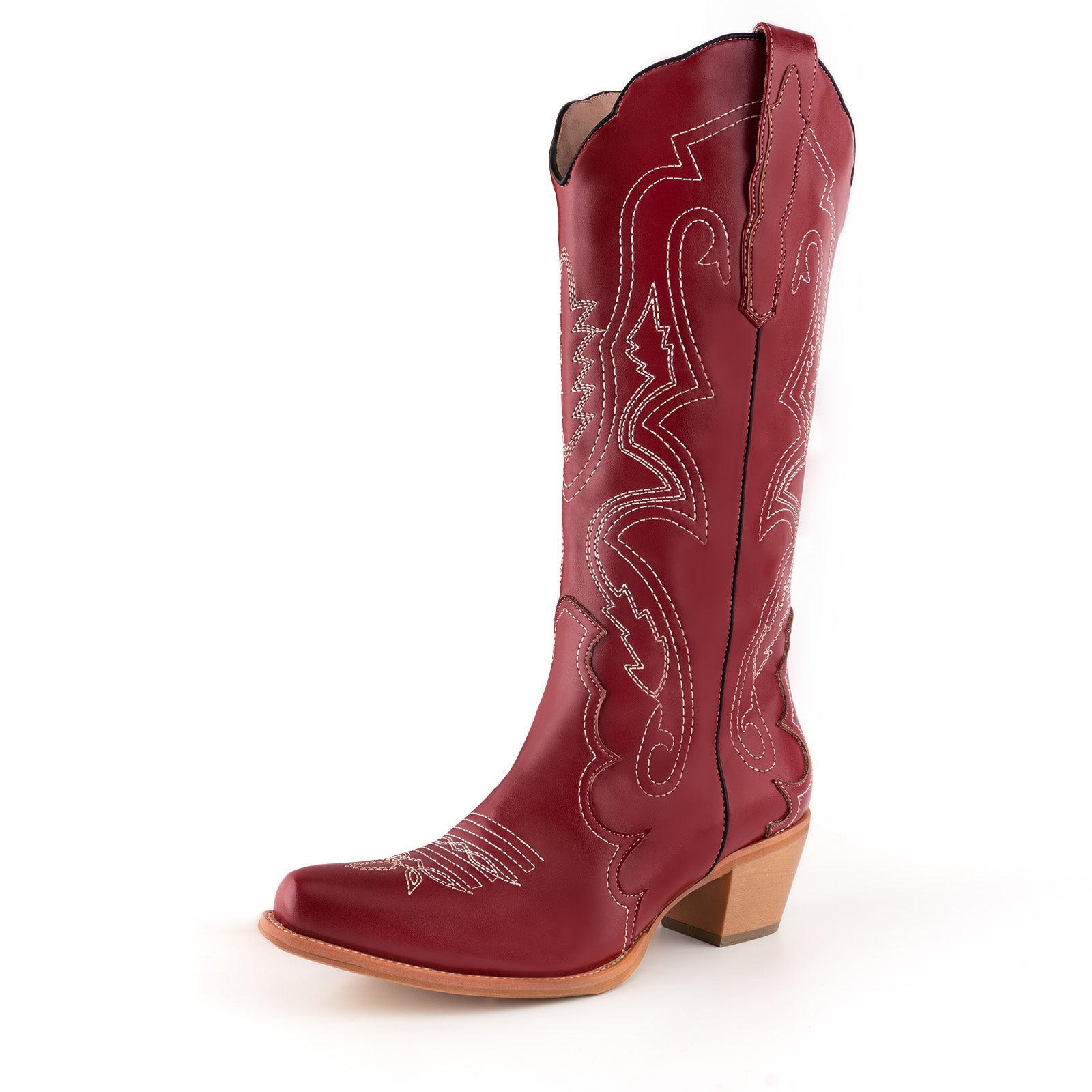 Tuhoomall Western Cowgirl Boots, Embroidered Mid Calf Boot, Casual & Party Style, Chunky Heel, Zipper Closure