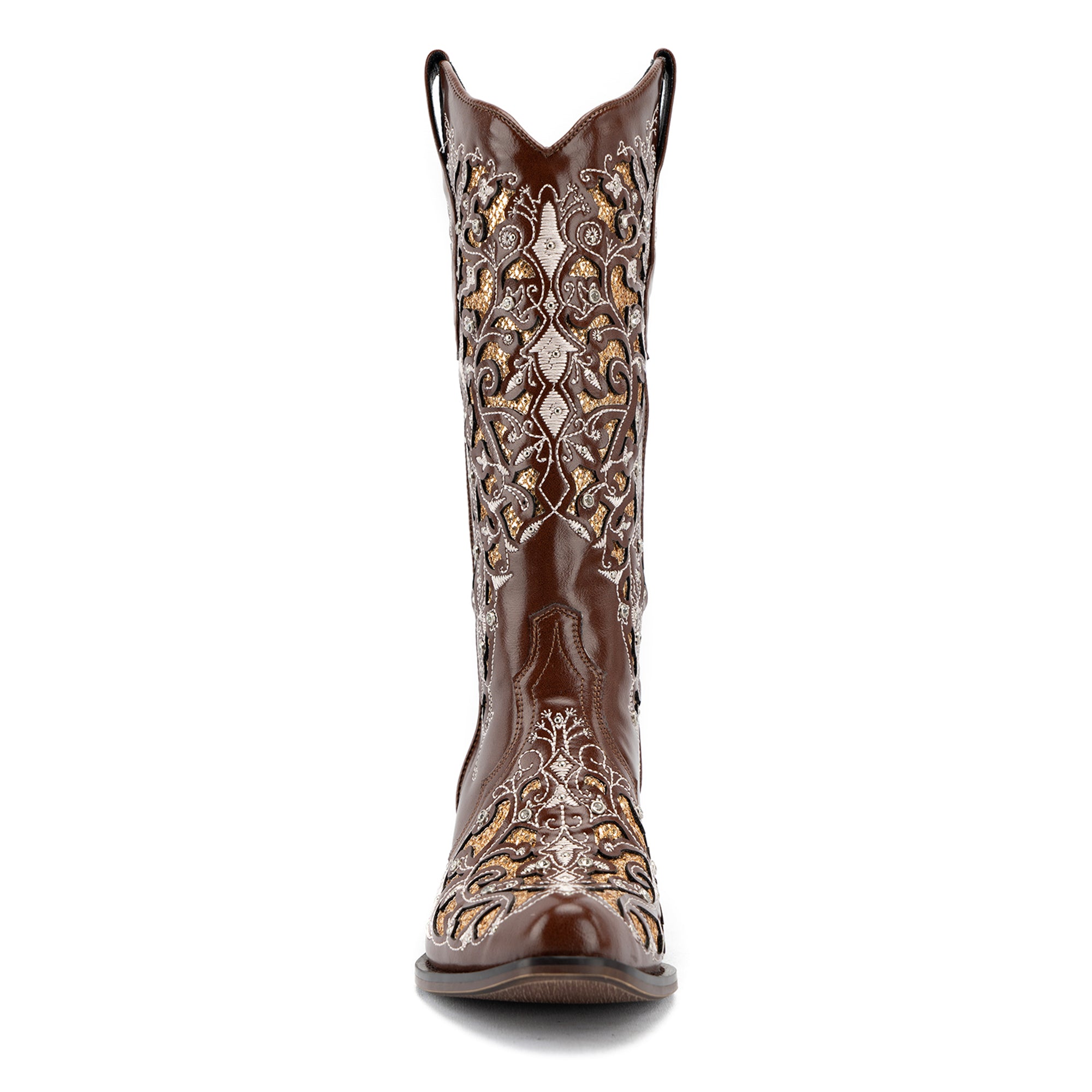 Tuhoomall Cowboy Boots for Women Western Square Toe Mid Calf White Cowgirl Boots Rhinestone Chunky Wedding