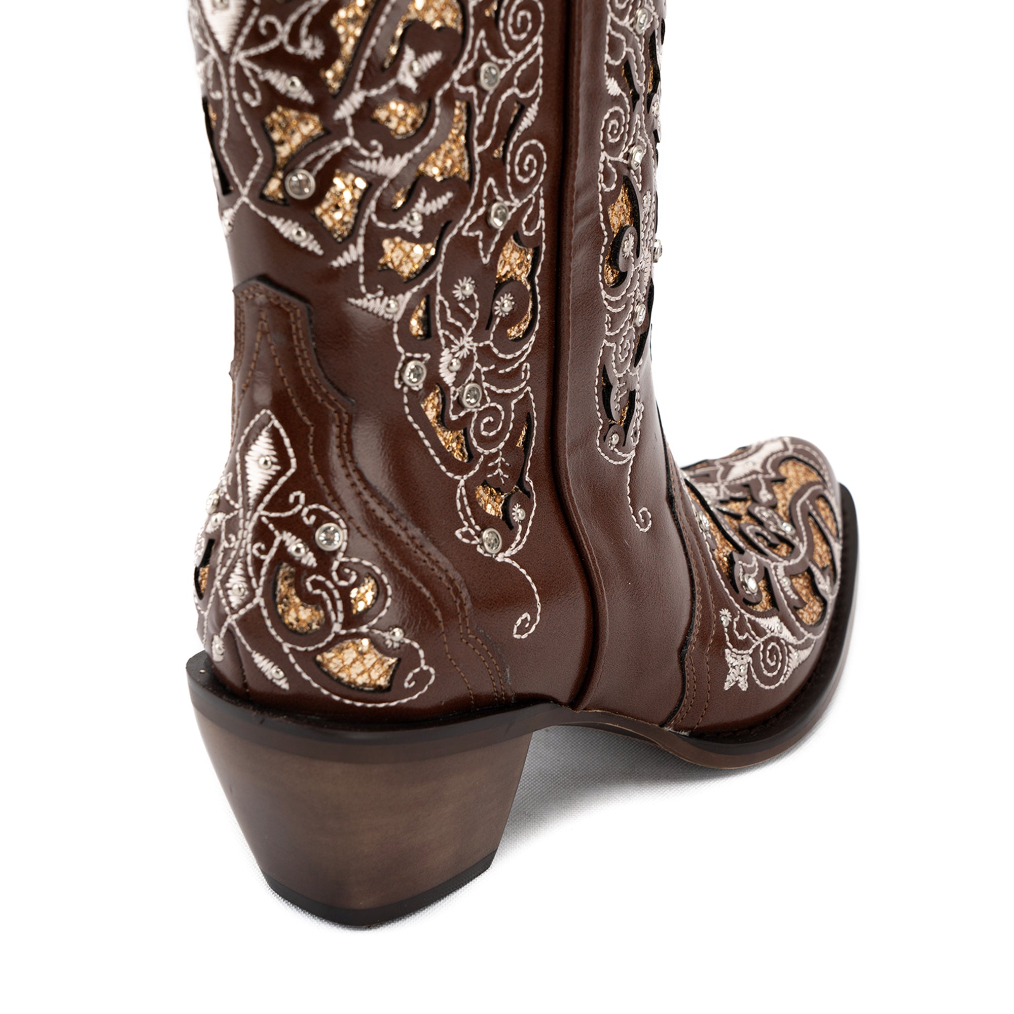 Tuhoomall Cowboy Boots for Women Western Square Toe Mid Calf White Cowgirl Boots Rhinestone Chunky Wedding