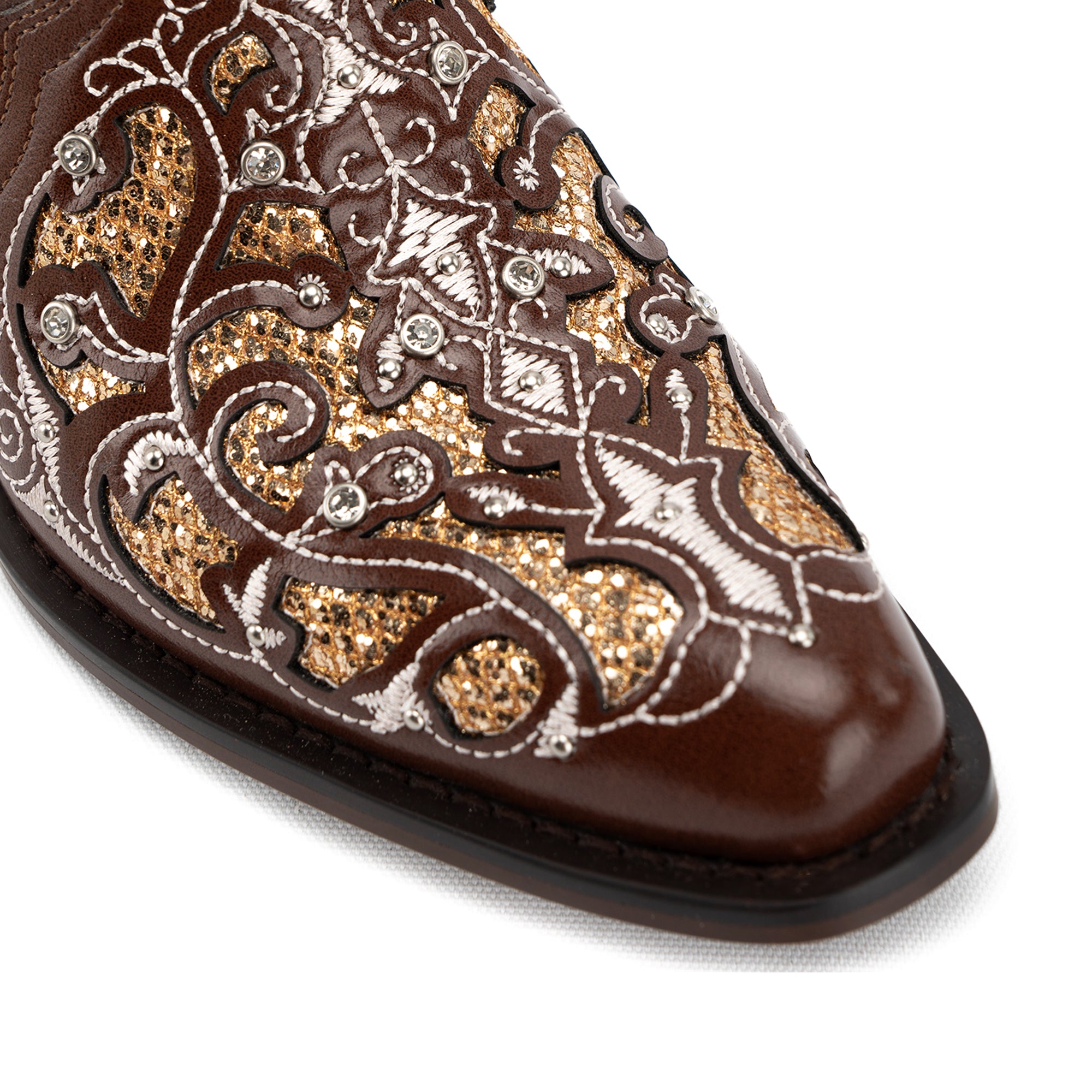 Tuhoomall Cowboy Boots for Women Western Square Toe Mid Calf White Cowgirl Boots Rhinestone Chunky Wedding