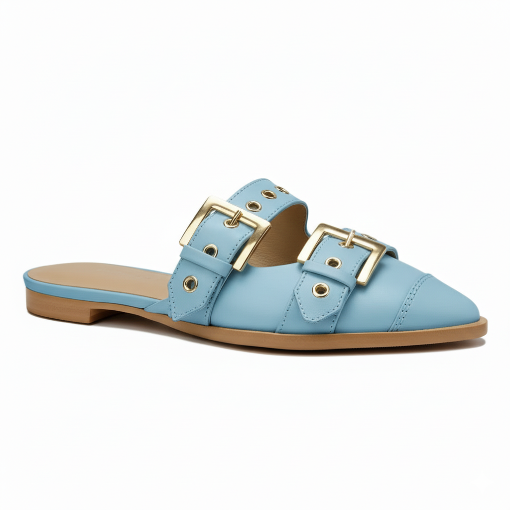 Tuhoomall Comfortable Pointed-Toe Mule Sandals for Summer Travel | Adjustable Metal Button Design | Casual Street Style Tuhoomall