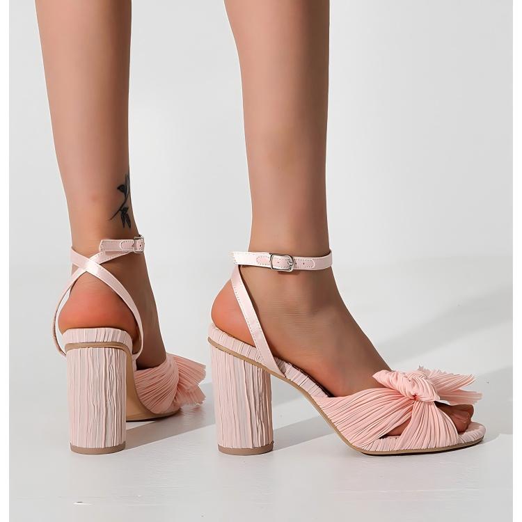 Tuhoomall Comfortable High Heel Sandals for Summer - 5cm Block Heel, Adjustable Buckle, Solid Color - Stylish Casual Footwear