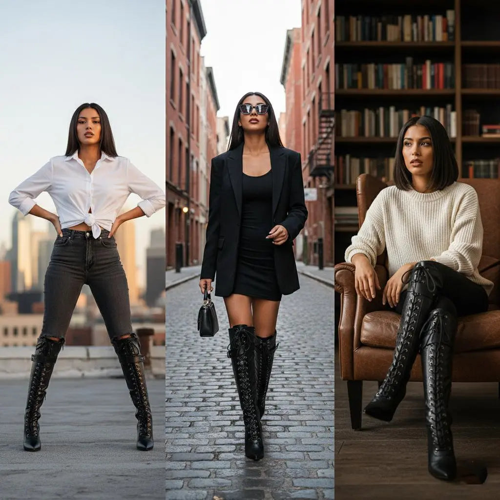 Tuhoomall Fashion Knee-High Boots For Parties, Stylish Pointed Toe With Adjustable Buckle And 9cm Stiletto Heels, Comfortable PU Material, Perfect For All Seasons Tuhoomall