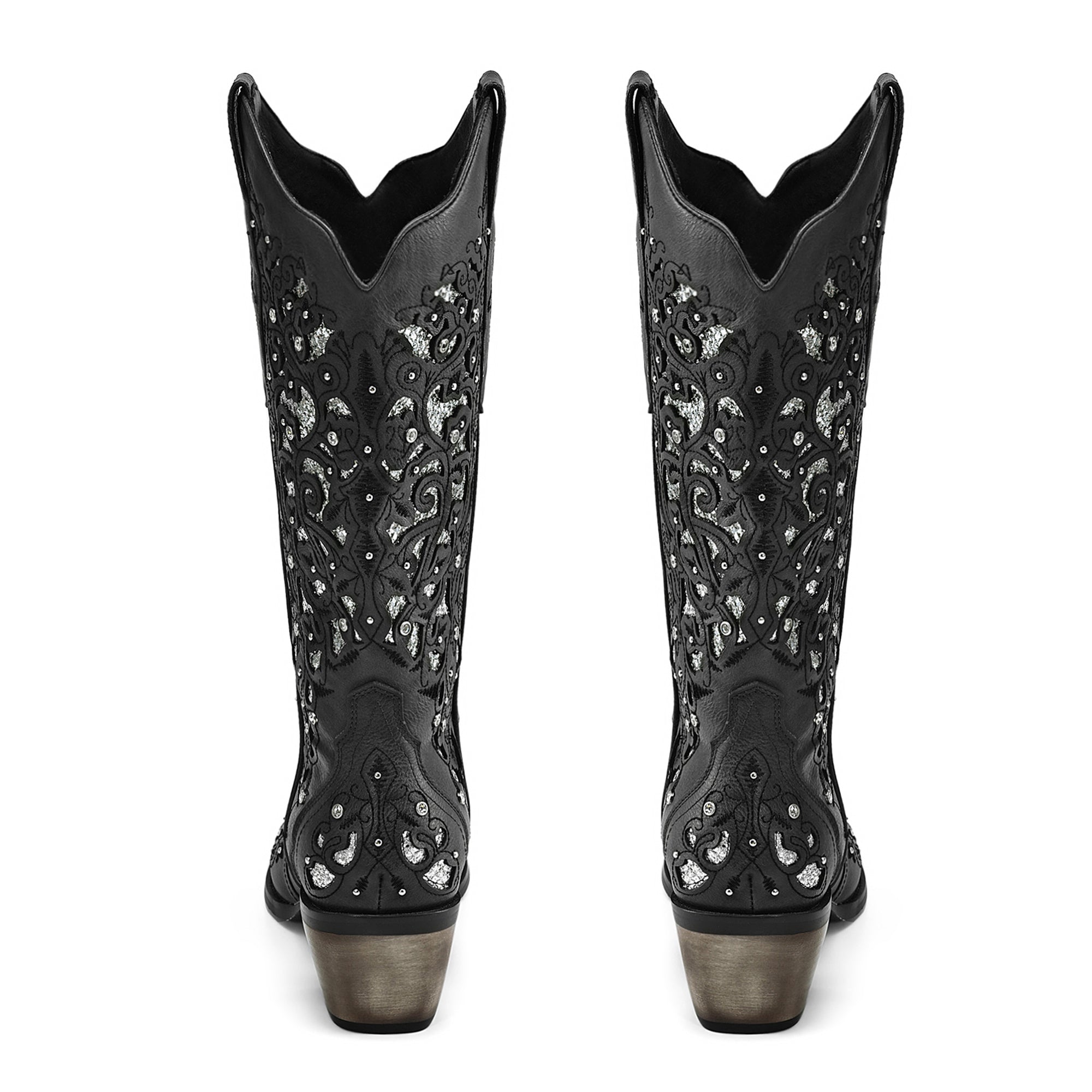 Tuhoomall Cowboy Boots for Women Western Square Toe Mid Calf White Cowgirl Boots Rhinestone Chunky Wedding