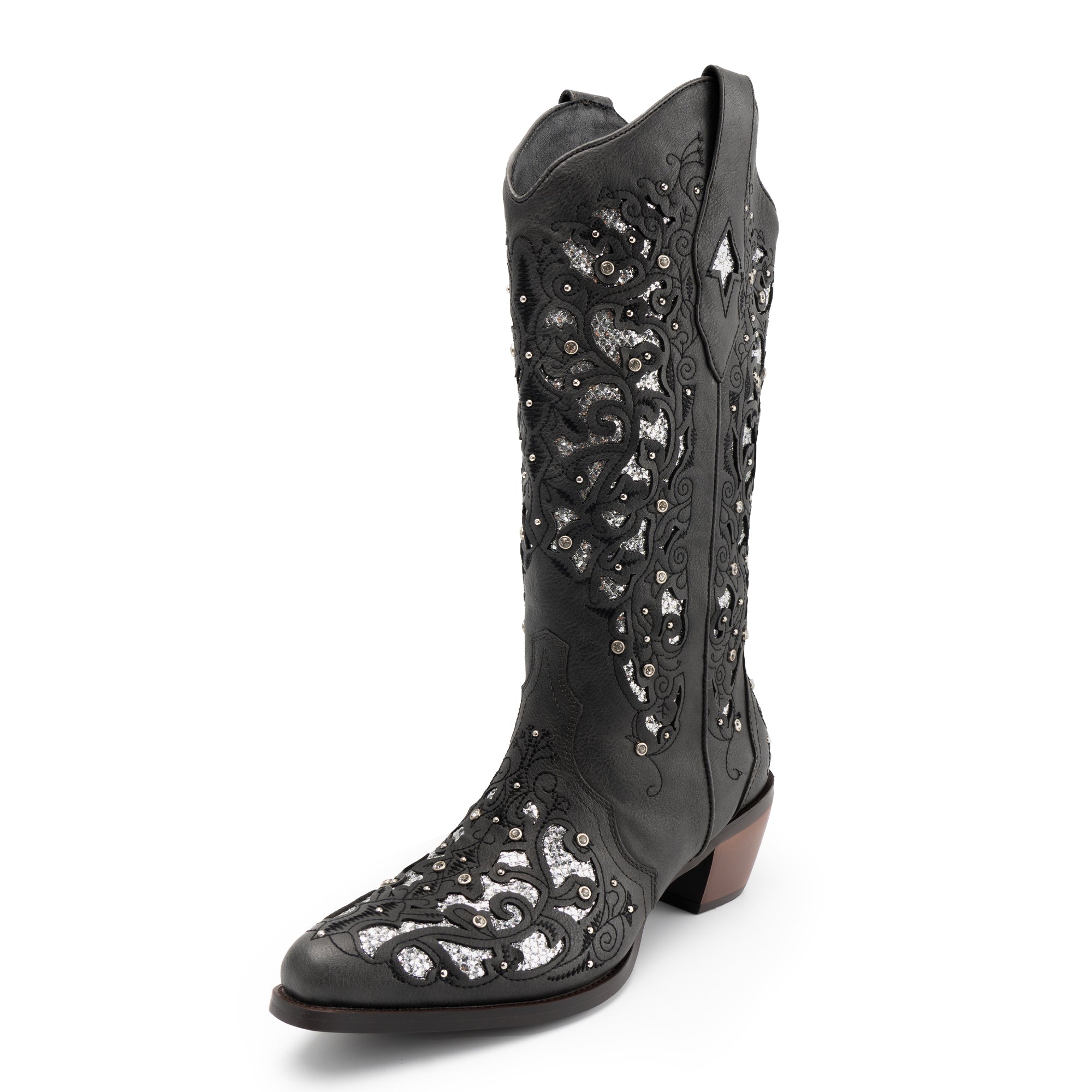 Tuhoomall Cowboy Boots for Women Western Square Toe Mid Calf White Cowgirl Boots Rhinestone Chunky Wedding