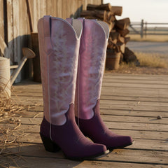 Tuhoomall Western Style Embroidered Faux Suede Ankle Boots with Chunky Heel for Travel and Casual Outings