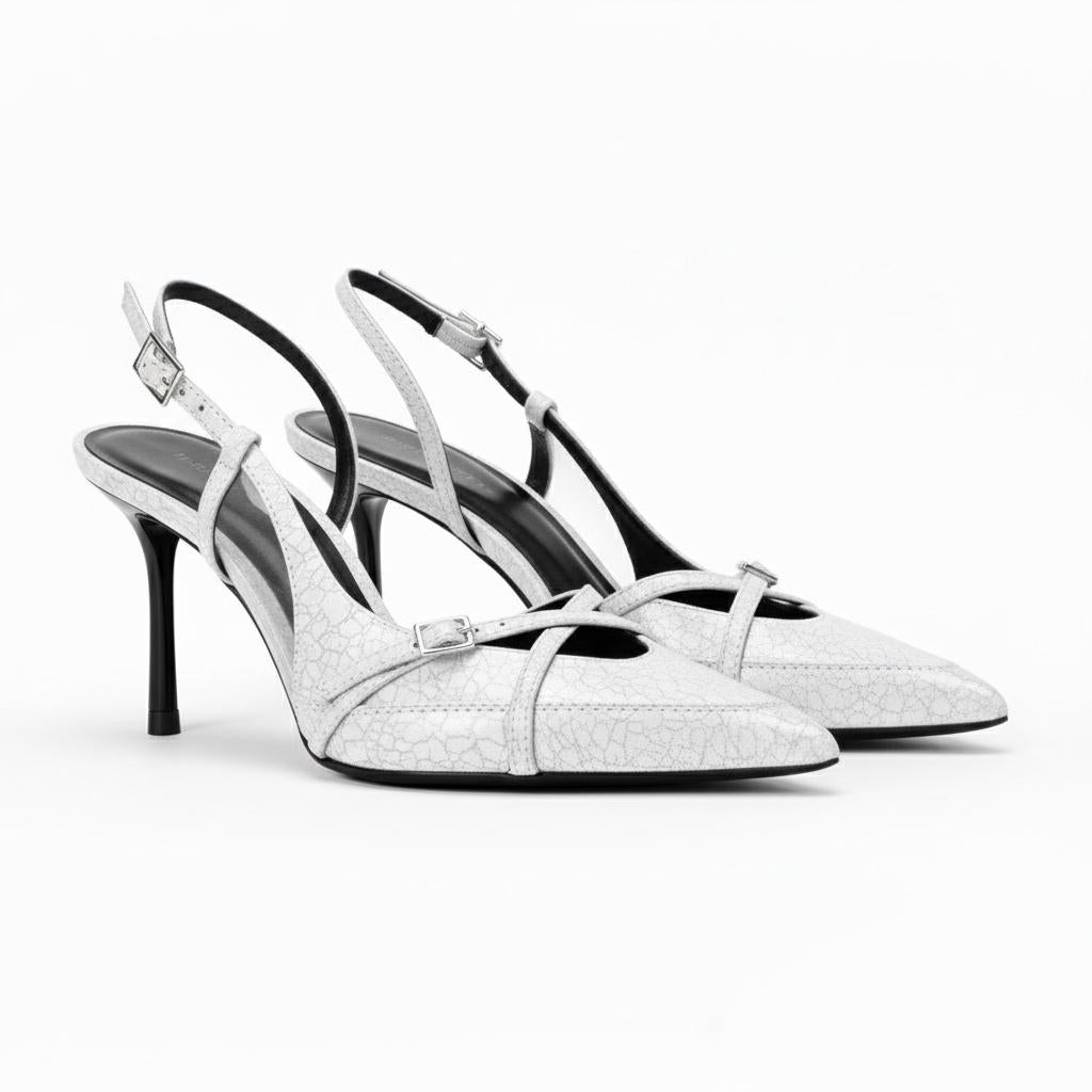 Tuhoomall Stylish High Heel Pumps for Office, Daily Wear, Featuring Pointed Toe and Buckle Closure, Comfortable 3.1 Inch Heels, Rubber Sole, Denim Material Tuhoomall
