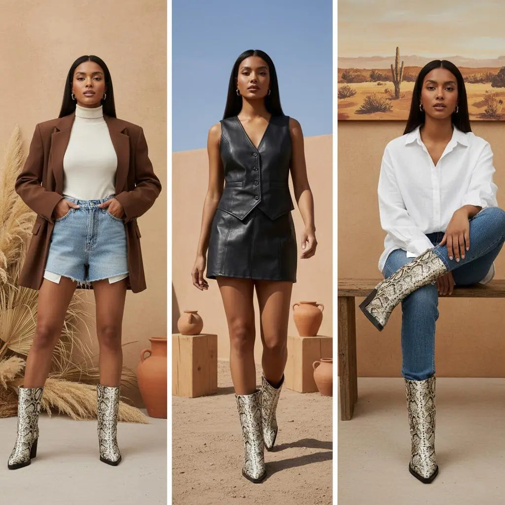 Tuhoomall Desert Style Chunky Heeled Western Ankle Boots with Animal Print and Rhinestone Embellishments for Fashionable Casual Wear Tuhoomall