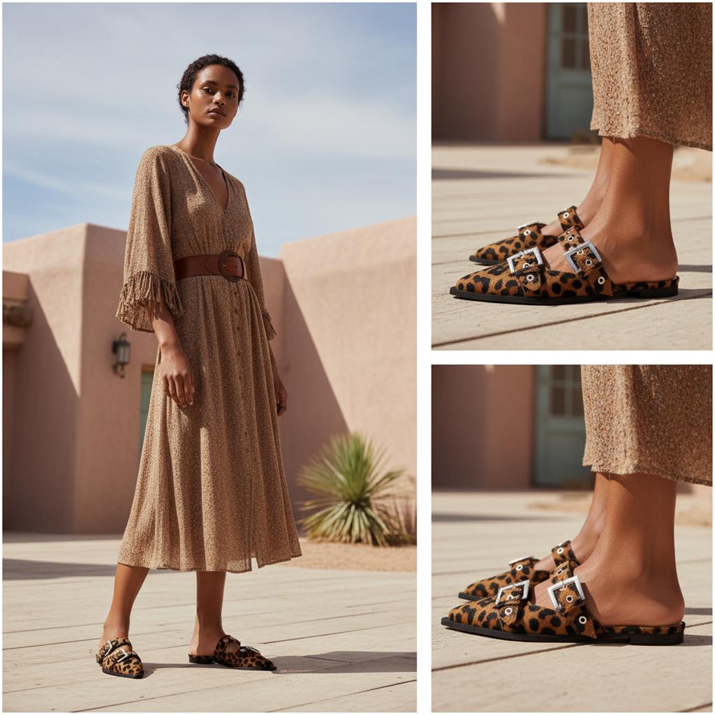 Tuhoomall Comfortable Pointed-Toe Mule Sandals for Summer Travel | Adjustable Metal Button Design | Casual Street Style Tuhoomall