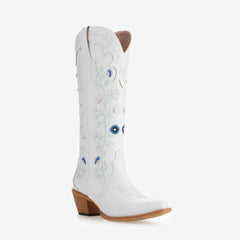 Tuhoomall Western Embroidered Mid Calf Boots, Chunky 5.5 cm Heel, Slip-On Design for Weddings and Outdoor Events
