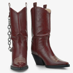 Tuhoomall Western Cowboy Ankle Boots For Women, Fashionable Chunky Heeled Mid-Calf Boots With Metal Buckle, Casual All-Season Style Tuhoomall